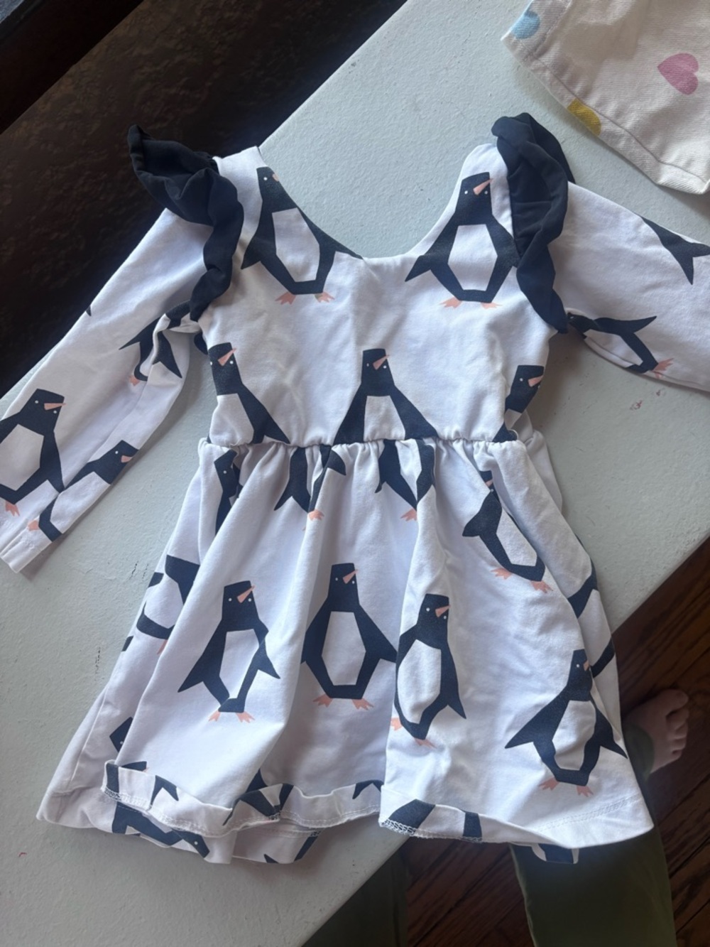 Monica + Andy black & White Penguin Print Dress with Ruffles Sz 2T